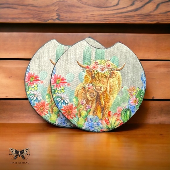Highland Cow Car Coaster 2 Pack - Picture 4 of 5